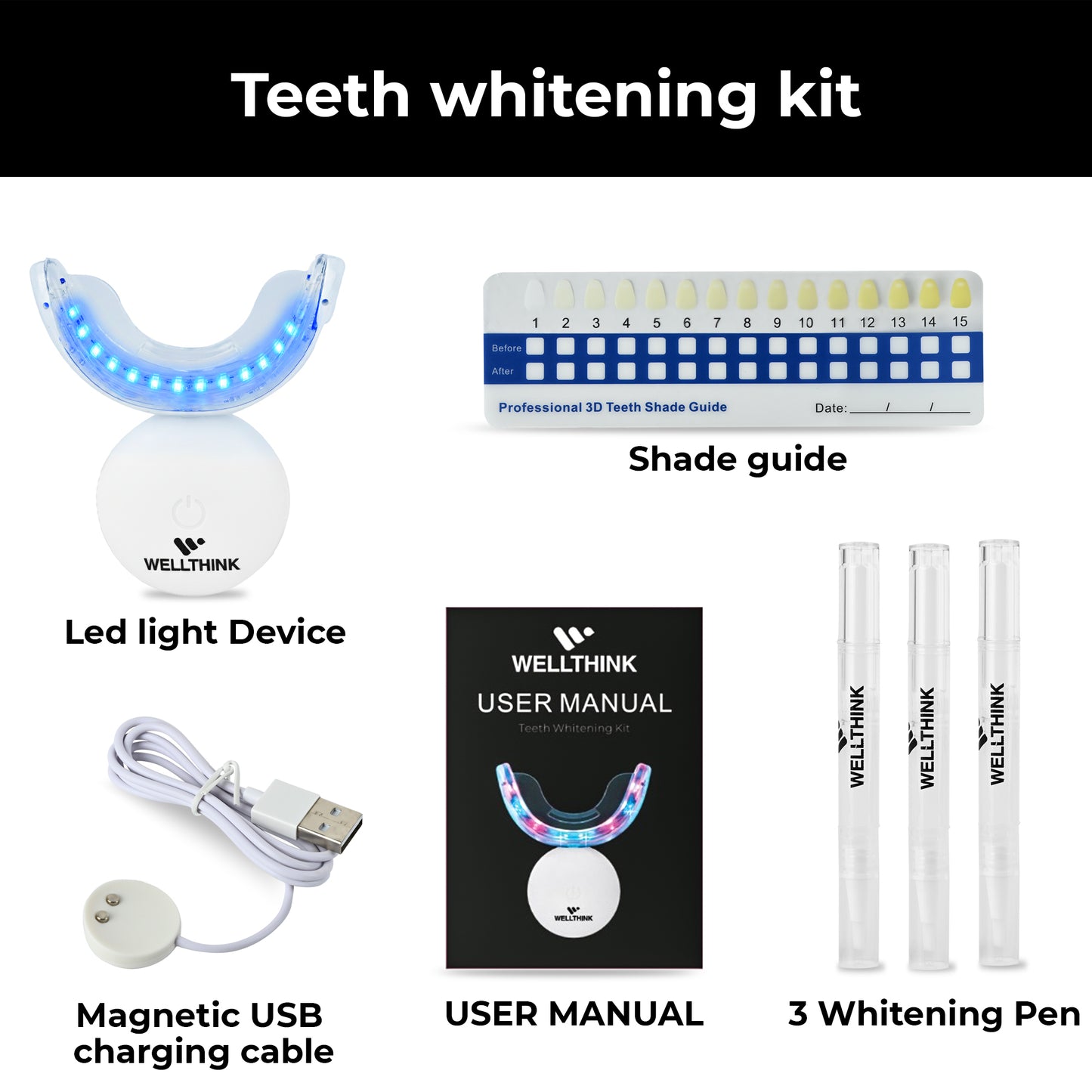 WELLTHINK Teeth Whitening Kit with PAP+ Whitening Pens | 32 Dual LED Light Device (Blue & Red) | Rechargeable, Removes Teeth Stains, Enamel-Safe & Sensitivity-Free | Shade Guide Included