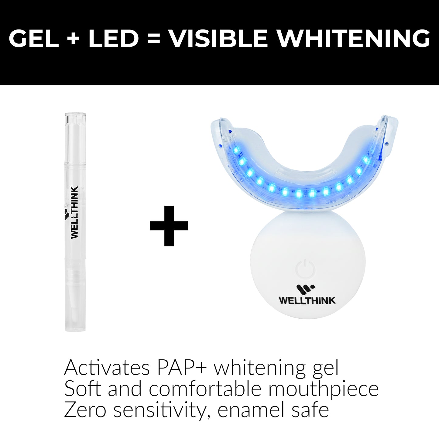 WELLTHINK Teeth Whitening Kit with PAP+ Whitening Pens | 32 Dual LED Light Device (Blue & Red) | Rechargeable, Removes Teeth Stains, Enamel-Safe & Sensitivity-Free | Shade Guide Included