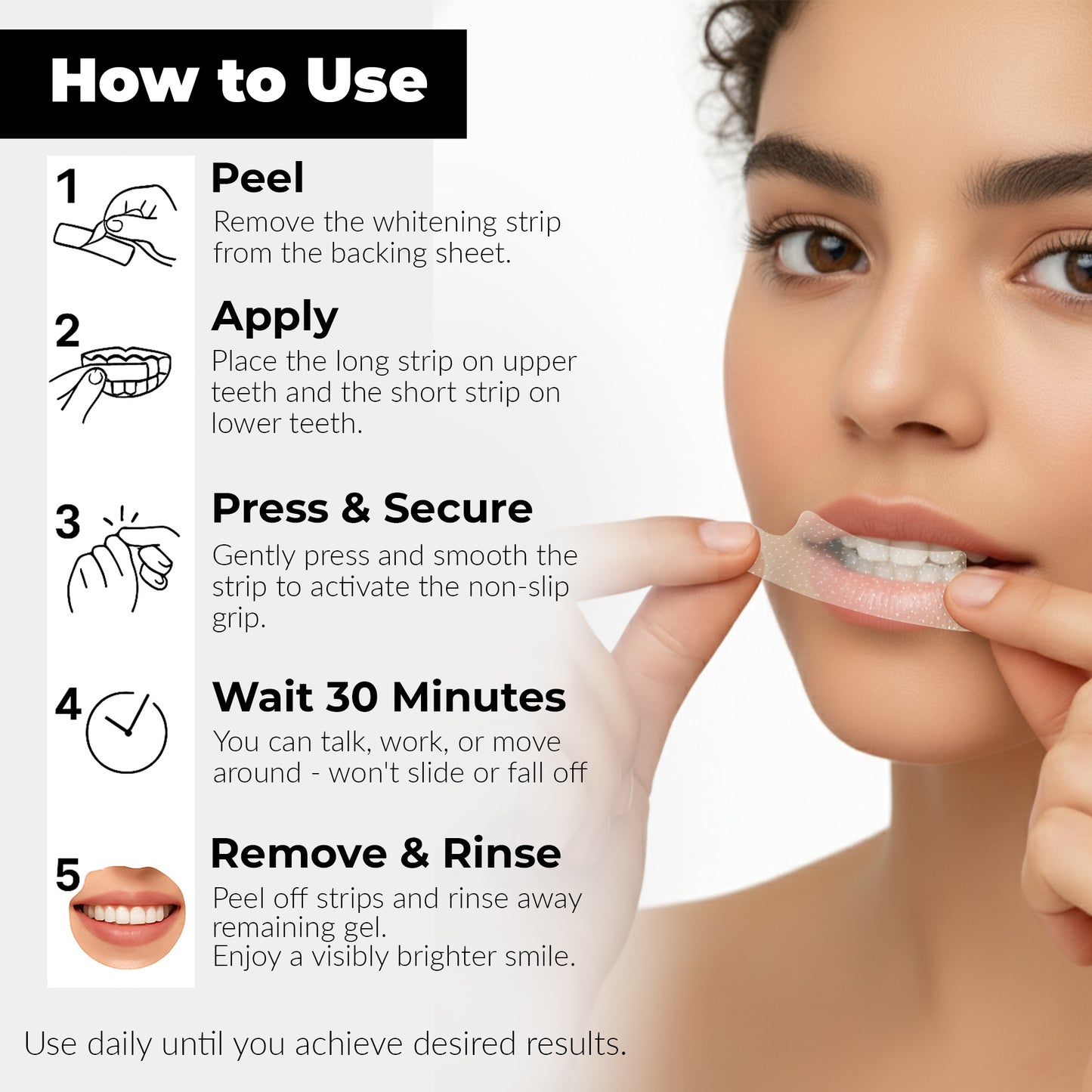 Wellthink PAP+ Teeth Whitening Strips for Safe Enamel Care | Peroxide-Free, Sensitivity-Friendly Oral Whitening | Hydroxyapatite, Potassium Nitrate & Mint Freshness to Remove Stains from Tobacco, Coffee & Tea | 14 Treatments (28 Strips)  (Pack of 1)