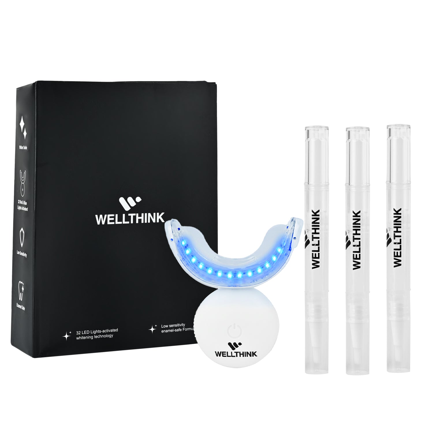 WELLTHINK Teeth Whitening Kit with PAP+ Whitening Pens | 32 Dual LED Light Device (Blue & Red) | Rechargeable, Removes Teeth Stains, Enamel-Safe & Sensitivity-Free | Shade Guide Included
